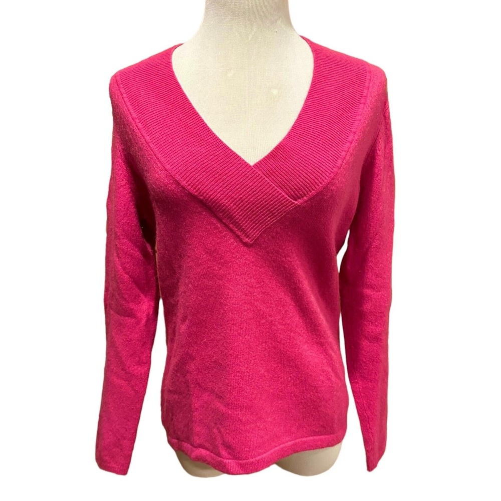 Saffron Women's 100% Cashmere V Neck Pink Sweater Barbie Barbiecore L Large